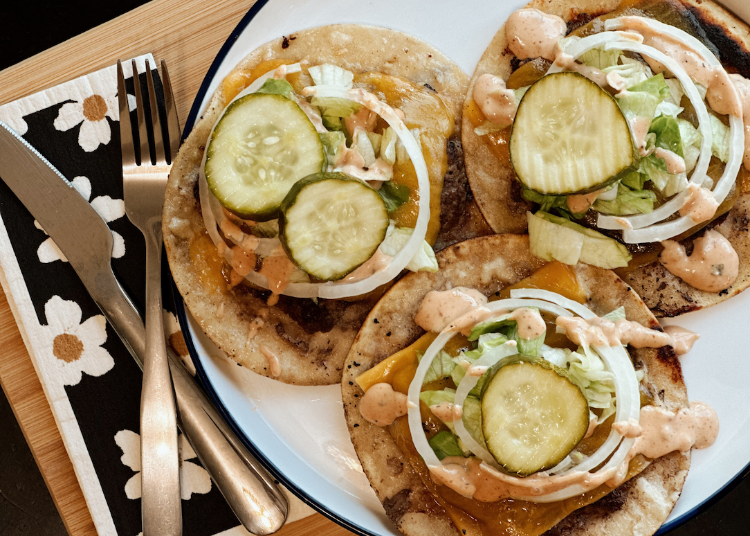 A Plate of Three Smash Tacos